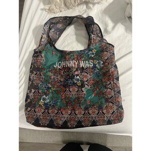 Johnny Was Boho Floral Colorful Nylon Tote Bag